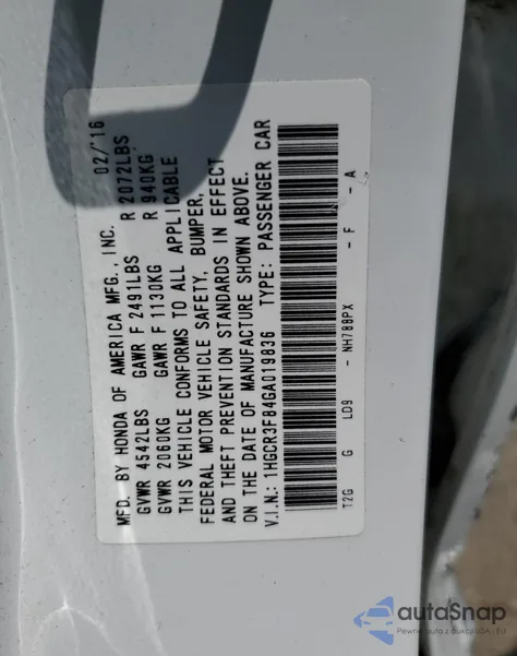 2016 Honda Accord Exl z USA, uszkodzony, nr VIN 1HGCR3F84GA019836
